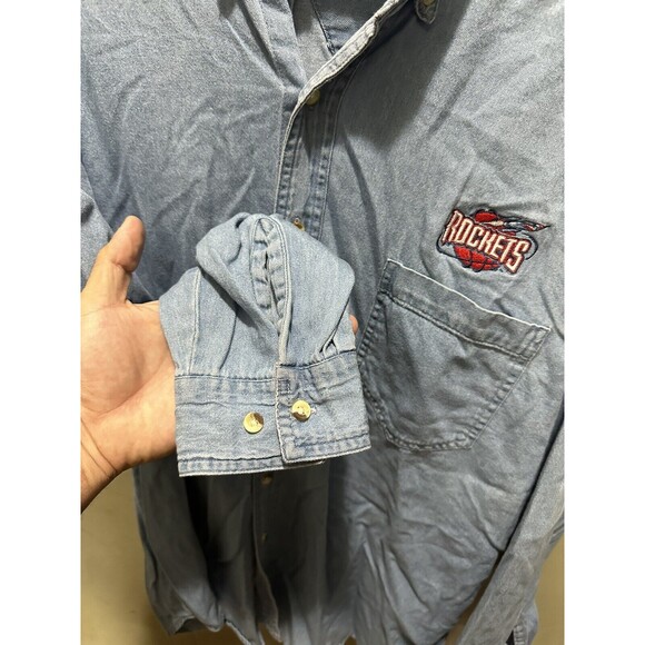 Vintage True Fan Sportswear Blue DENIM Houston ROCKETS Basketball NBA Shirt Lg - Picture 4 of 5